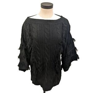 New York & Company NEW Women's Sweater Size L Half Sleeve Fringe Black